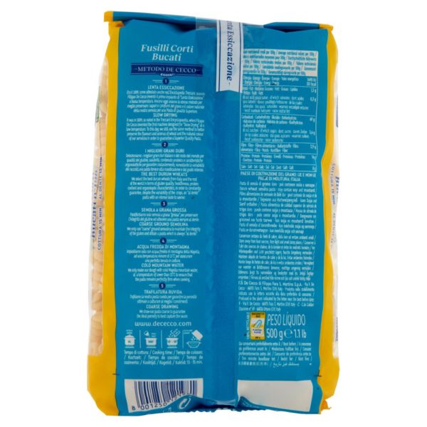 De Cecco Fusilli Corti Bucati n° 198 - 500g – Image 3